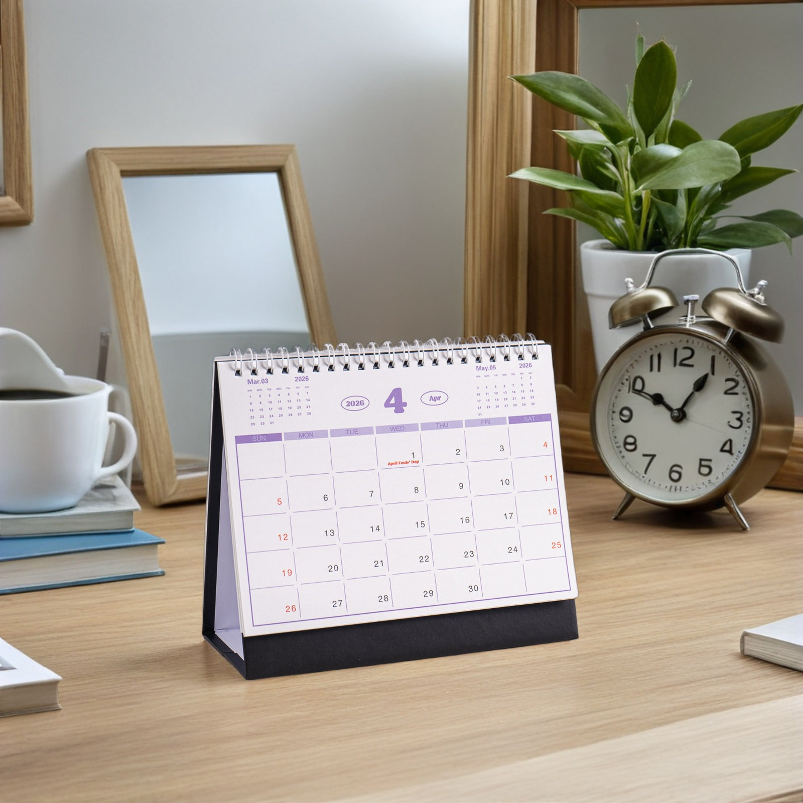 Home Office Layout - 4枚組 2026年 フリップカレンダー デスクスタンド型 デスクトップカレンダー 英語レイアウト