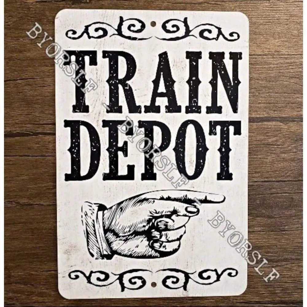 Home Office Depot - ヴィンテージレトロ鉄道駅舎アルミ製ウォールアート 8x12インチ 防水耐久性のあるメタルサイン 自宅のリビングルームやオフィスの装飾に