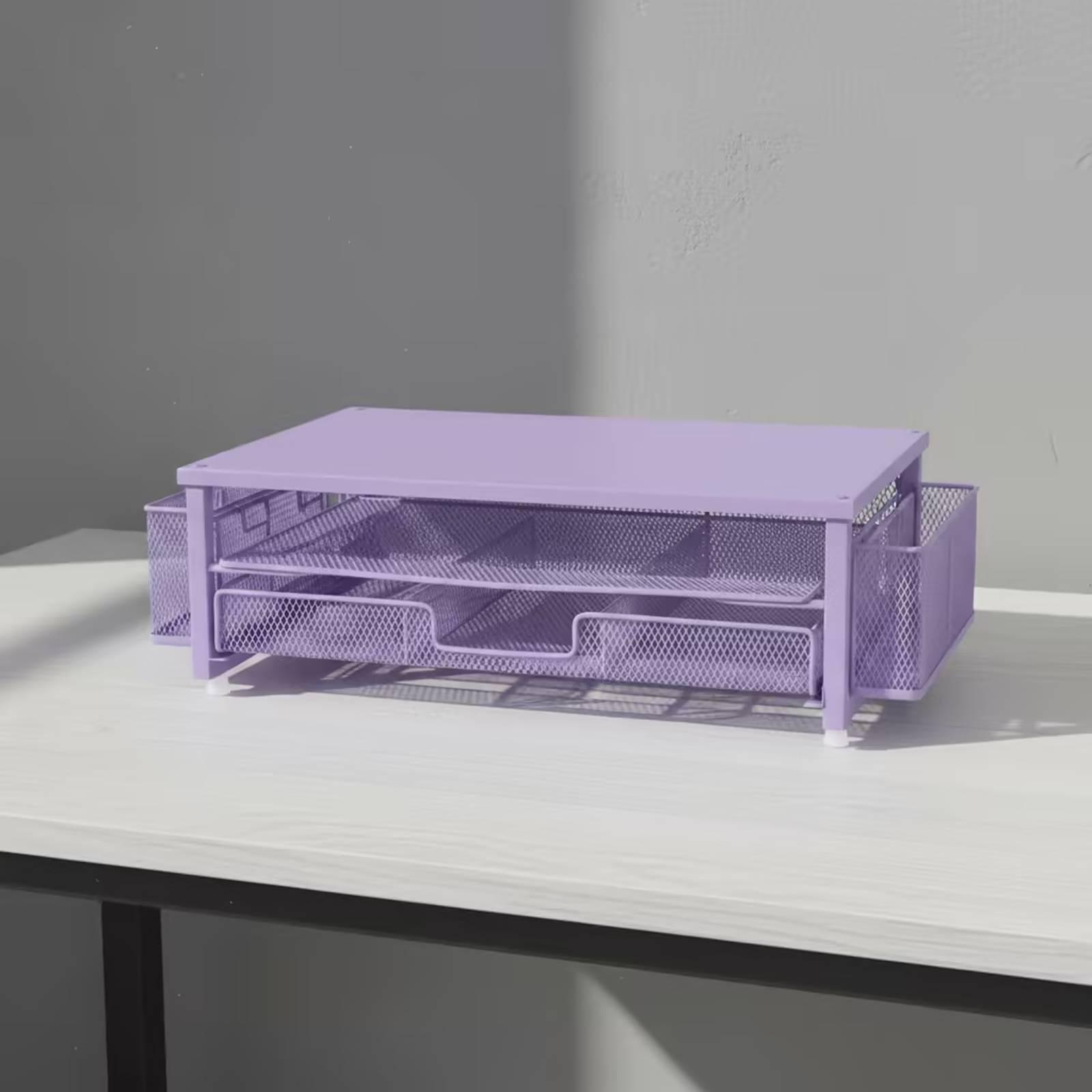 Monitor Riser Stand - モニタースタンド ライザーオーガナイザー メッシュディスプレイライザー 引き出し付き メタルデスクトップオーガナイザー