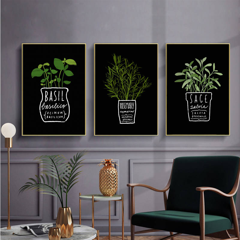 Home Office Depot - キャンバス絵画鉢植えの緑の植物ポスターとプリントキッチンオフィス北欧ミニマリストウォールアート写真リビングルームホームデコレーション