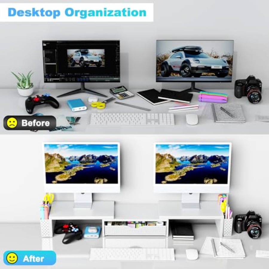 金属製デスクオーガナイザーとアクセサリー、引き出しと2つのペ - Monitor Riser Stand のレビューと価格